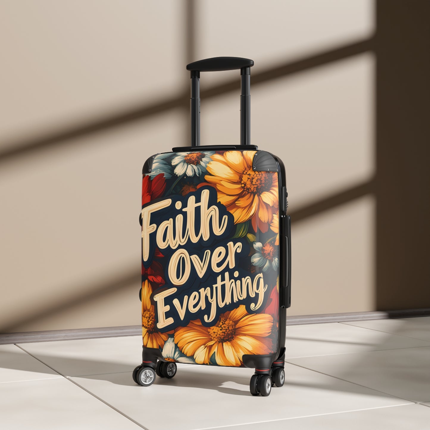 Faith Over Everything Spiritual Floral Art Hardshell Hardside Lockable Spinner Suitcase Luggage