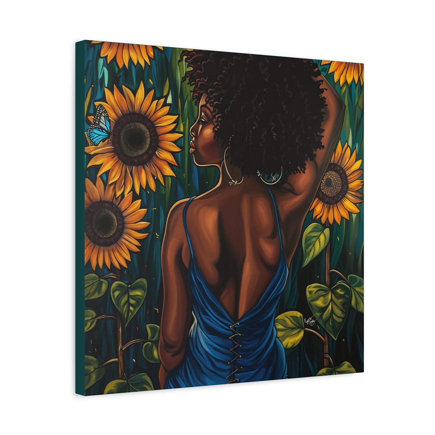 In The Garden Afrocentric Black Woman Art Canvas Wall Print