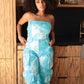 Summer Trends Blue Tie Dye Strapless Utility Jumpsuit