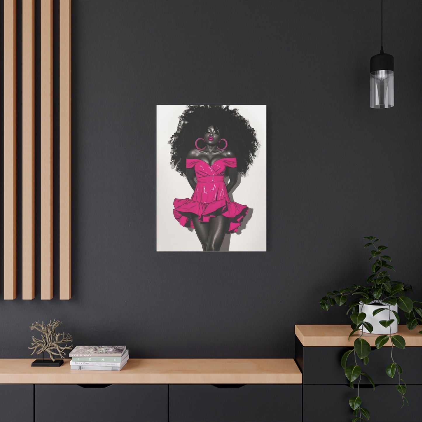 Pink Is My Color Black Woman Art Canvas Wall Print