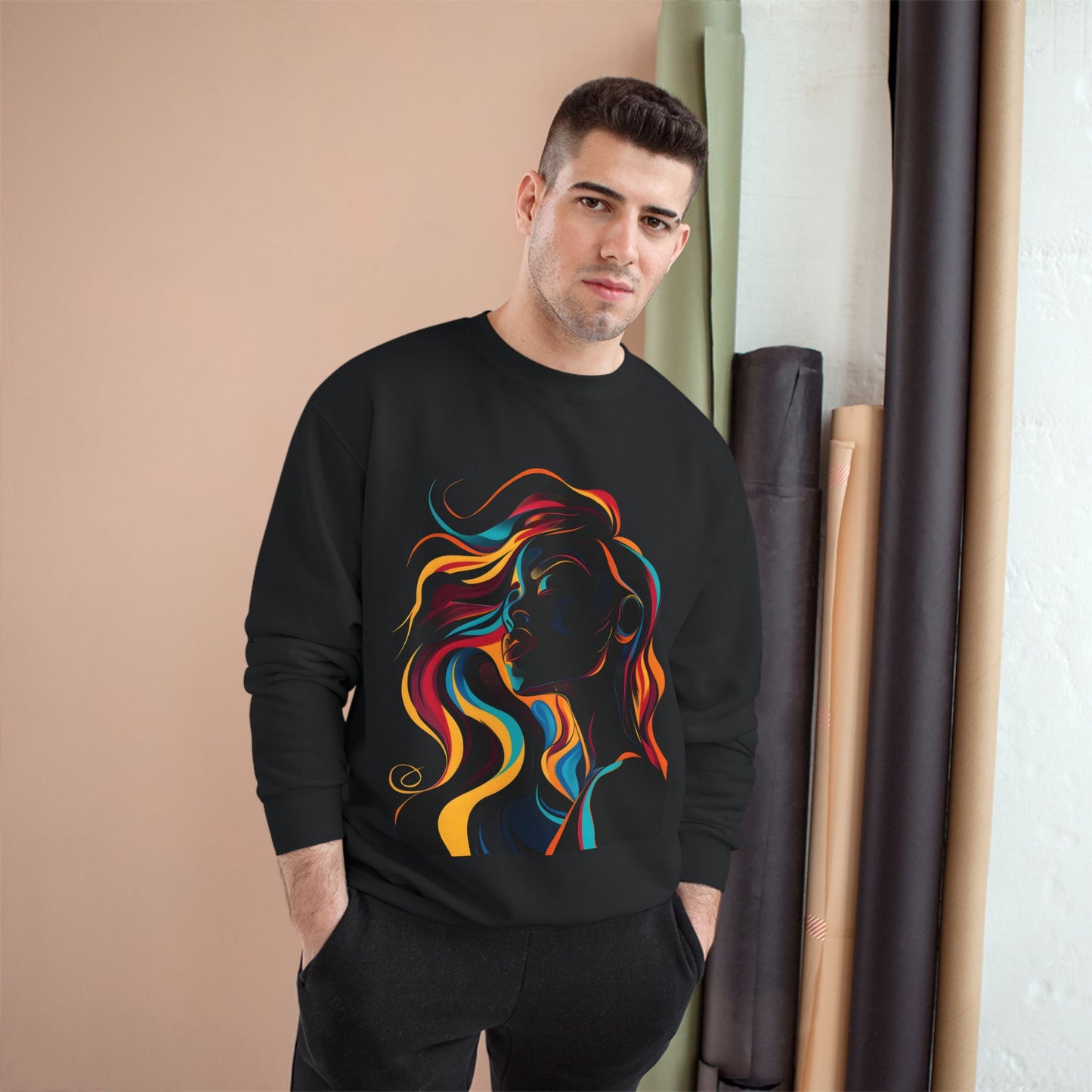 Go With The Flow Black Woman Graphic Art Champion Sweatshirt