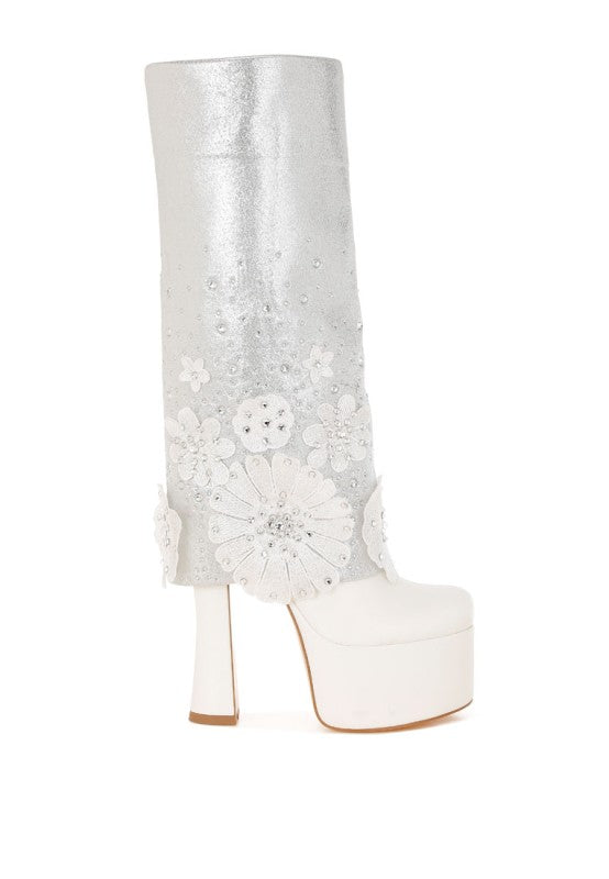 Sundra Floral Applique Platform Heeled Boots - Xtreme Shopper