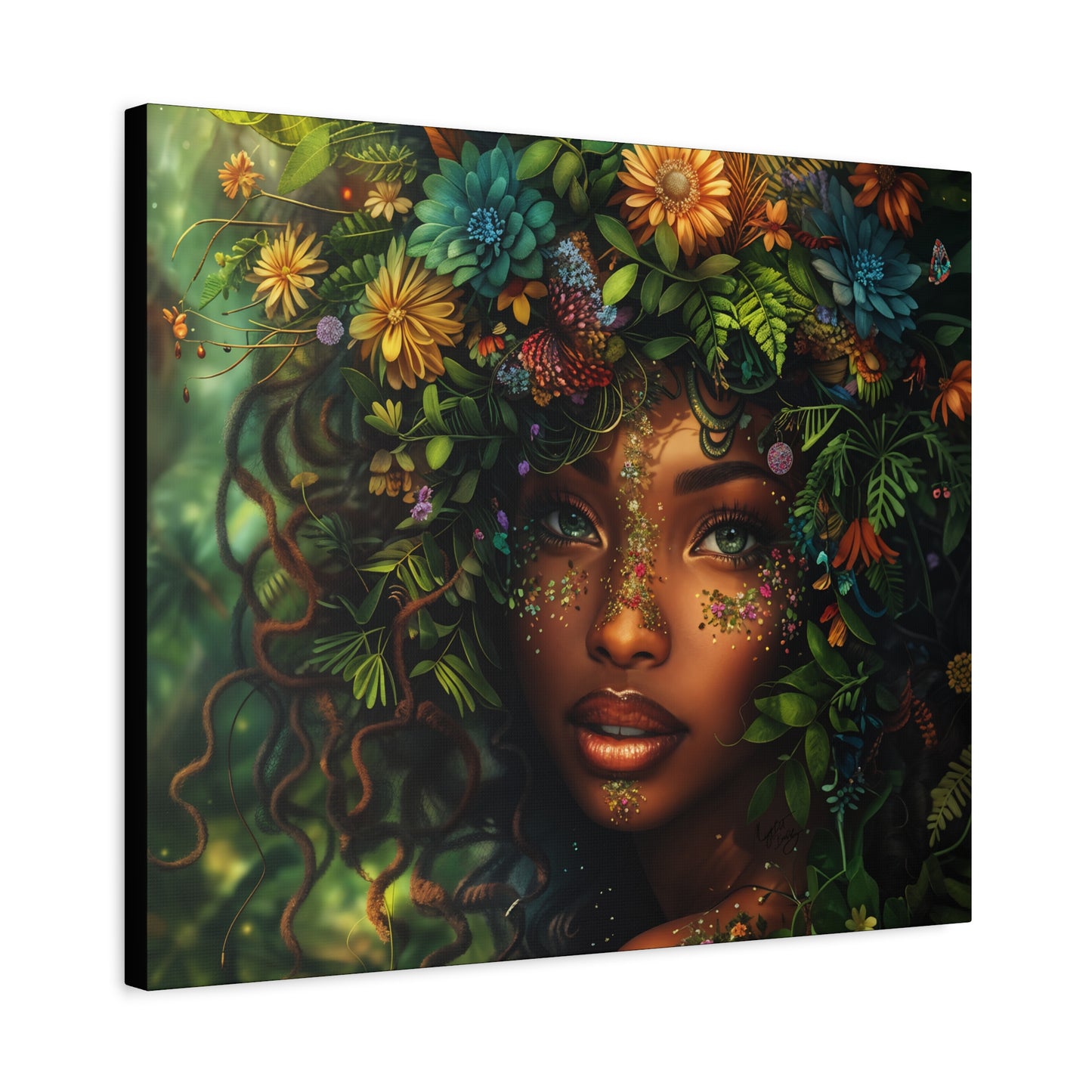 Mother Nature In Full Bloom Afrocentric Black Woman Fantasy Art Canvas Wall Print - Xtreme Shopper