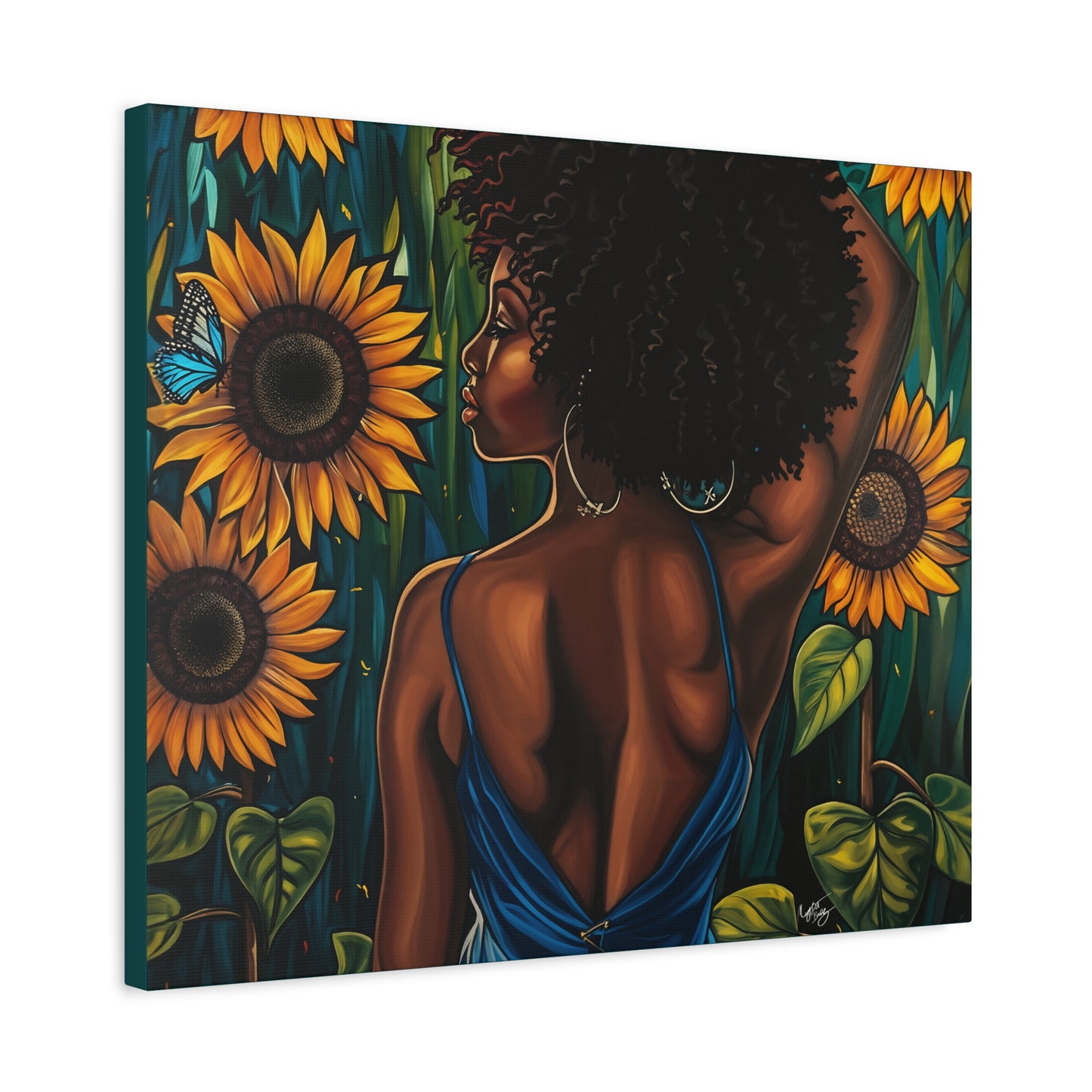 In The Garden Afrocentric Black Woman Art Canvas Wall Print