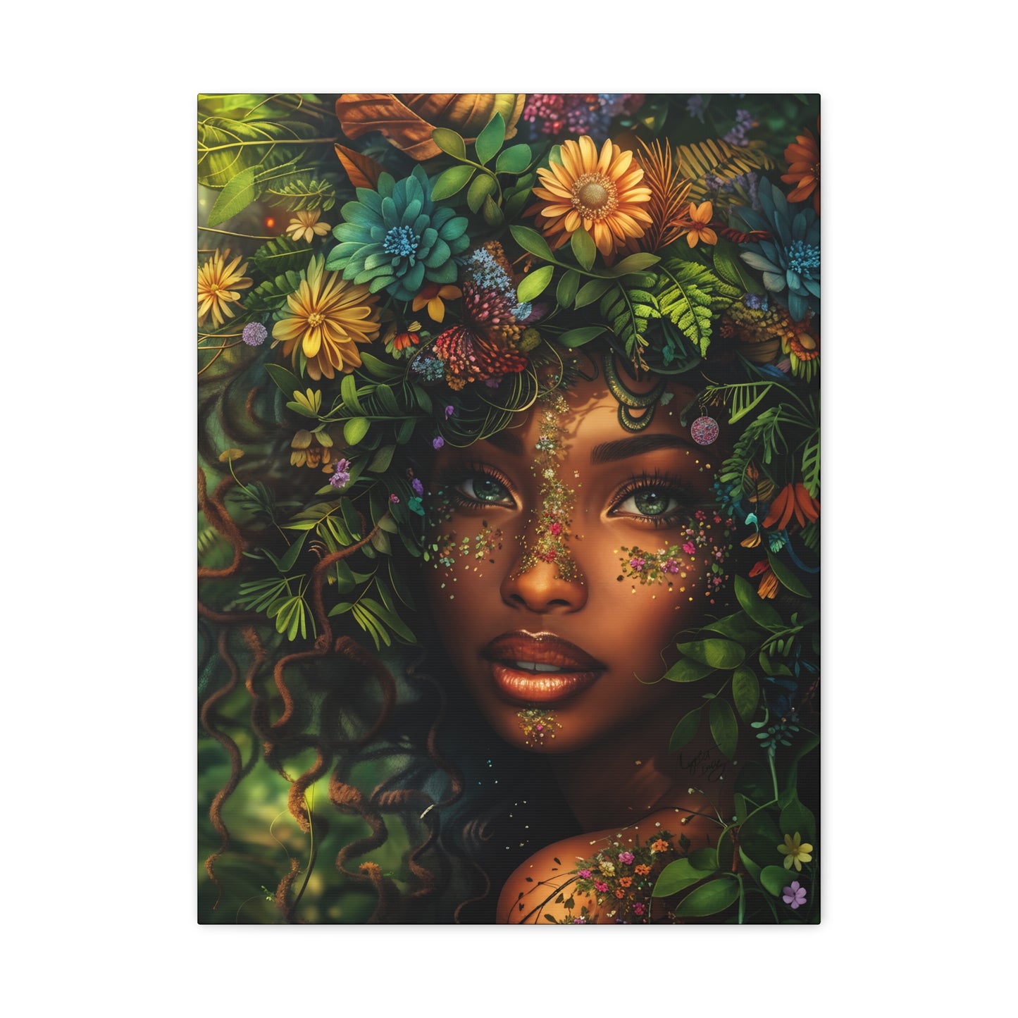 Mother Nature In Full Bloom Afrocentric Black Woman Fantasy Art Canvas Wall Print - Xtreme Shopper