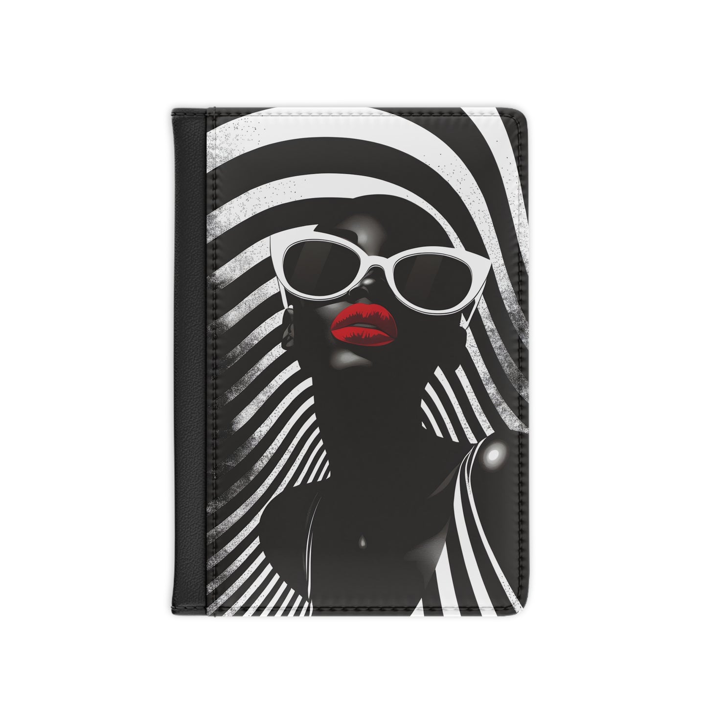 In Black And White Vegan Leather Black Art RFID Blocking Passport Cover