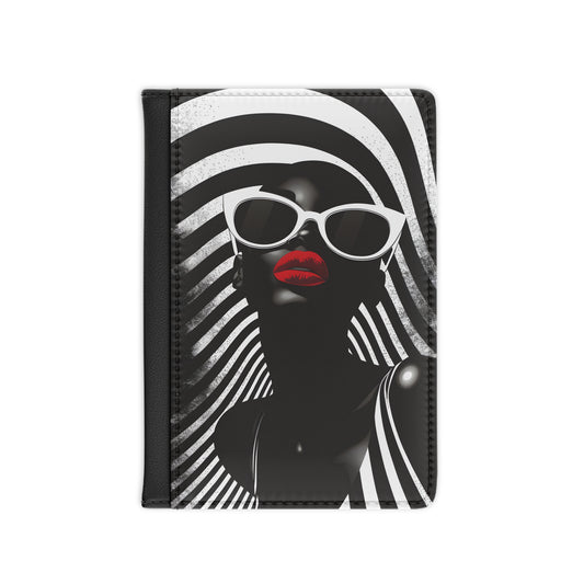 In Black And White Vegan Leather Black Art RFID Blocking Passport Cover