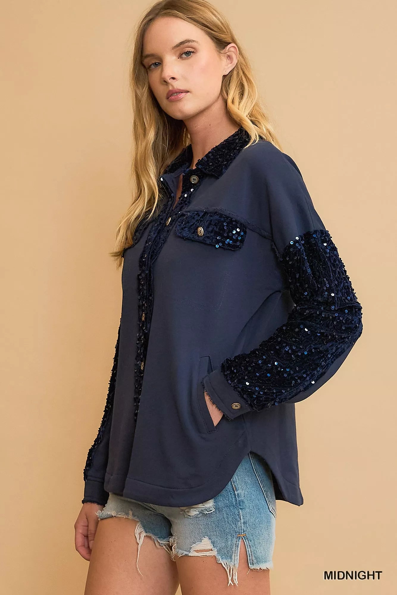 Umgee Sequined French Terry Jacket - Xtreme Shopper