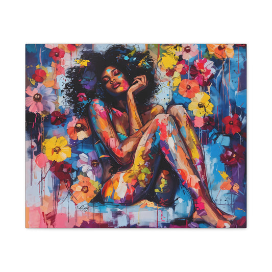 Flowers Blooming Everywhere Afrocentric Black Abstract Art Canvas Wall Print