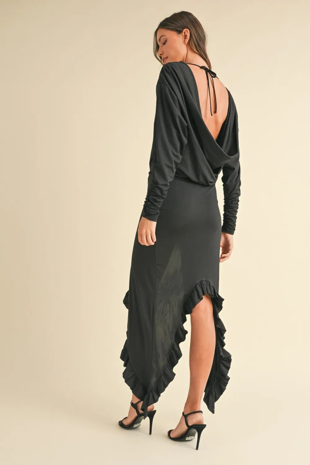 Mable Backless Asymmetric Ruffle Hem Evening Party Dress - Xtreme Shopper