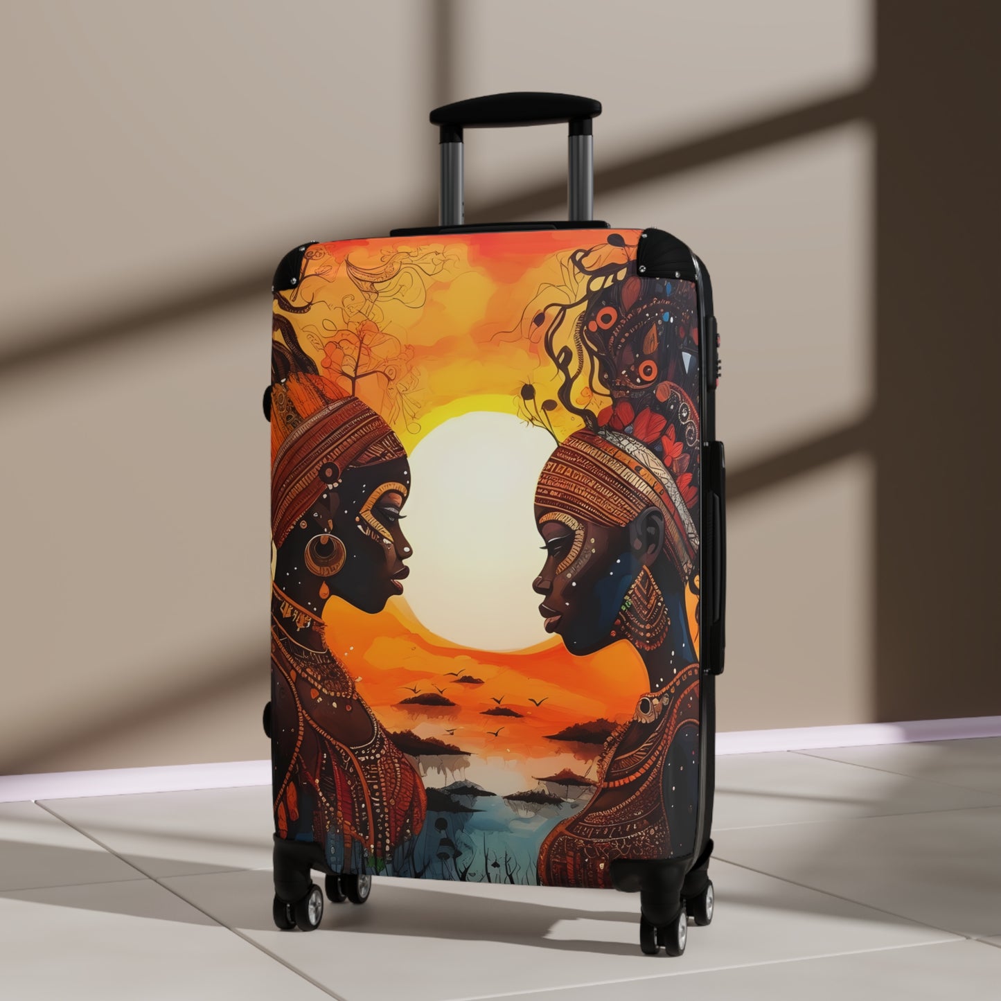 Sisters At Sunrise Black Art Hardshell Hardside Lockable Spinner Suitcase