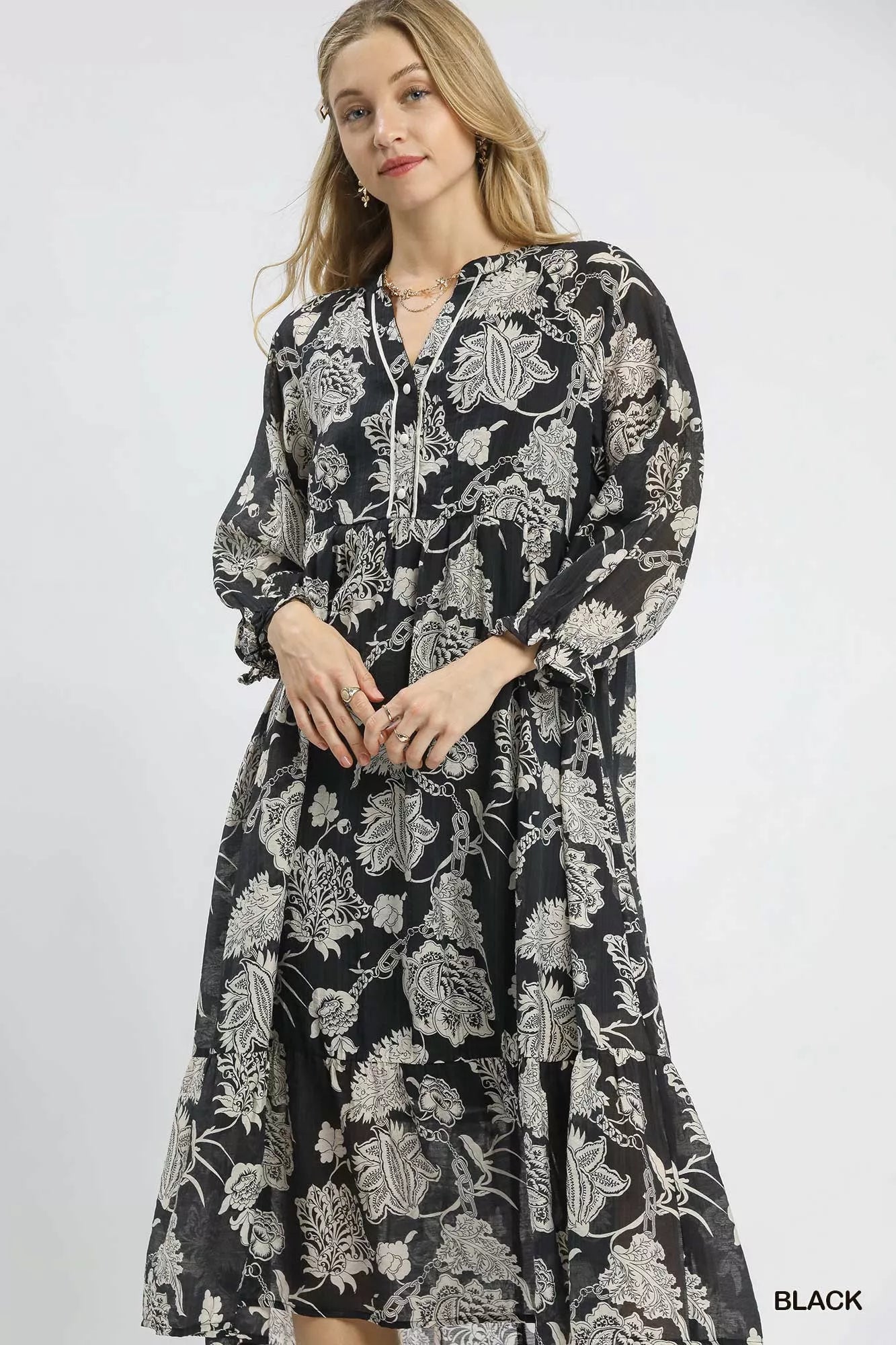Umgee Floral Print Boho Midi Dress - Xtreme Shopper