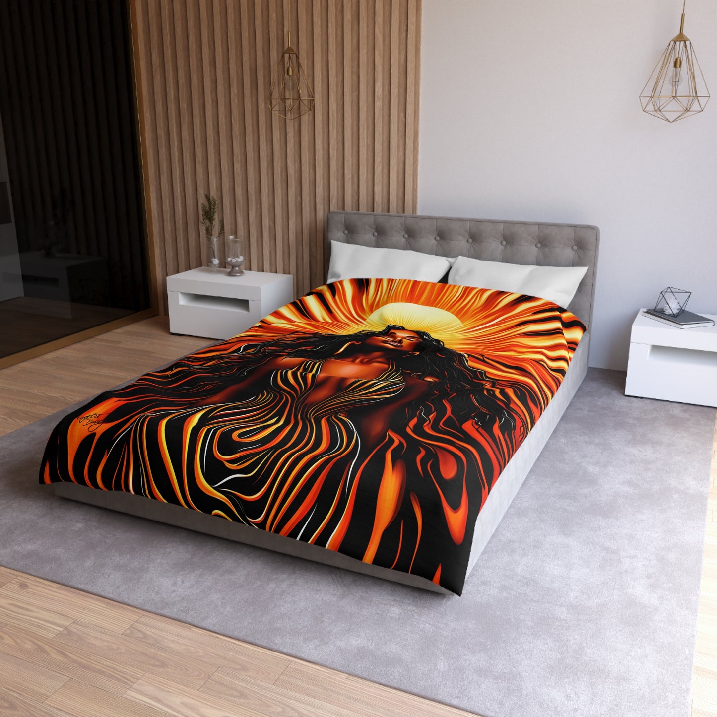 Beautiful Sunrising Black Woman Abstract Art Microfiber Duvet Cover
