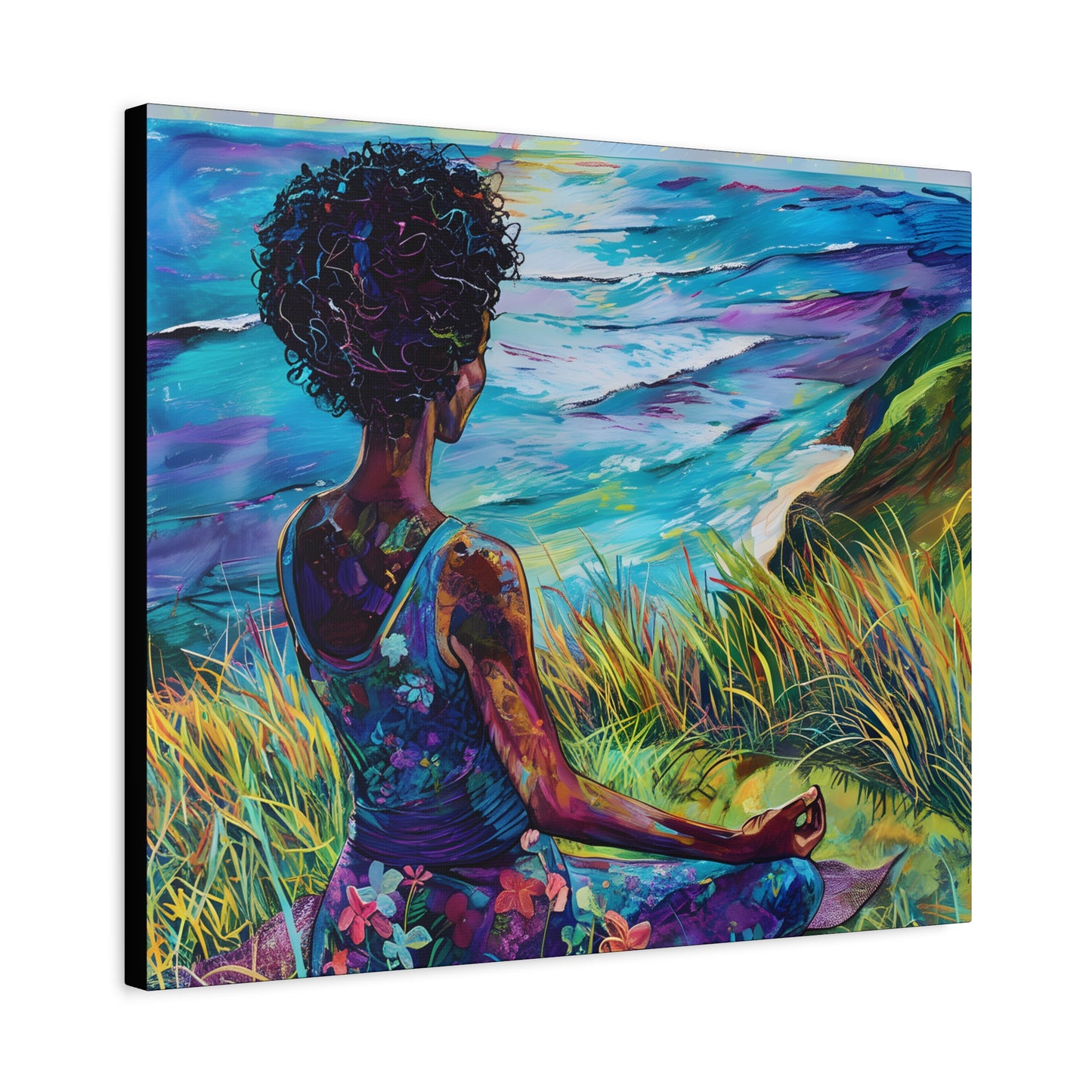 There's Peace By The Sea Afrocentric Black Woman Art Canvas Wall Print