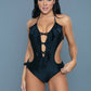 Be Wicked Violet Black Sexy Cutout Ruffled One Piece Swimsuit - Xtreme Shopper