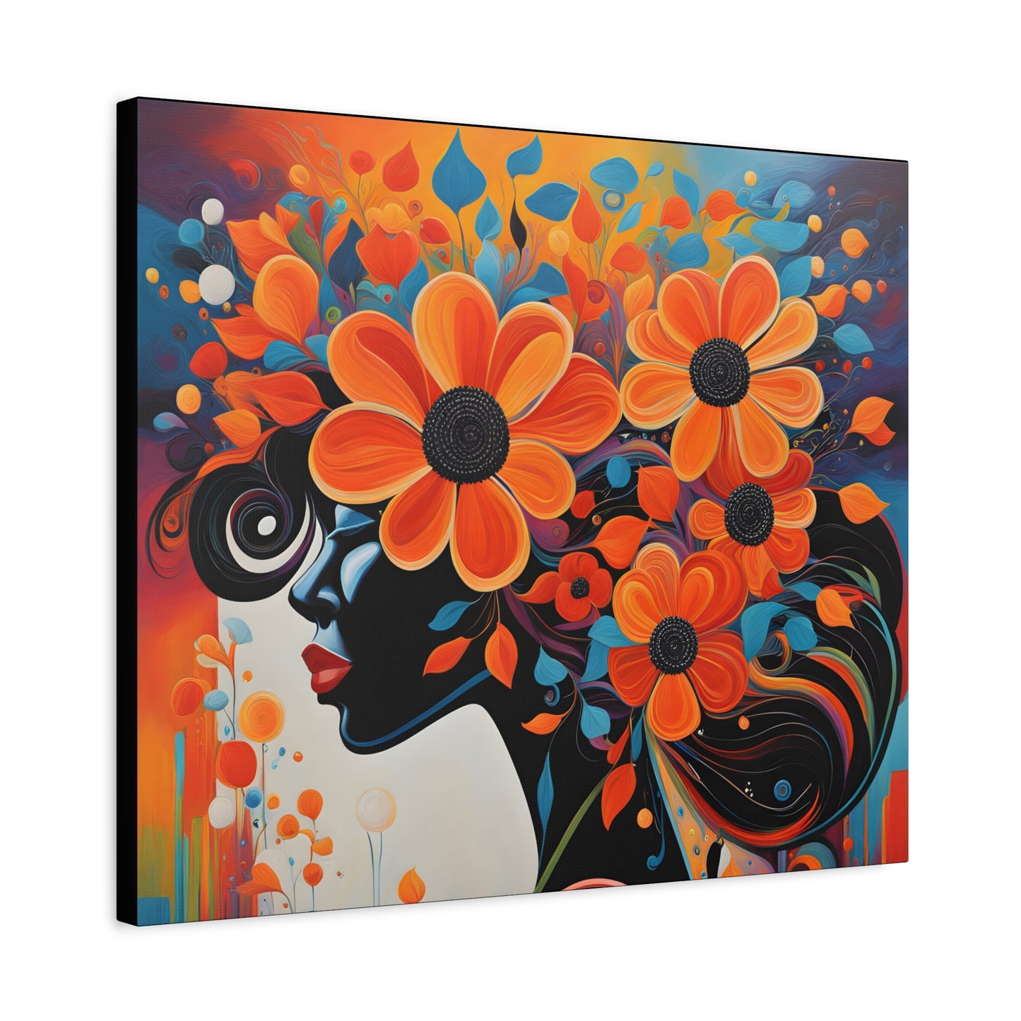 Flowery Thoughts Black Woman Art Canvas Wall Print