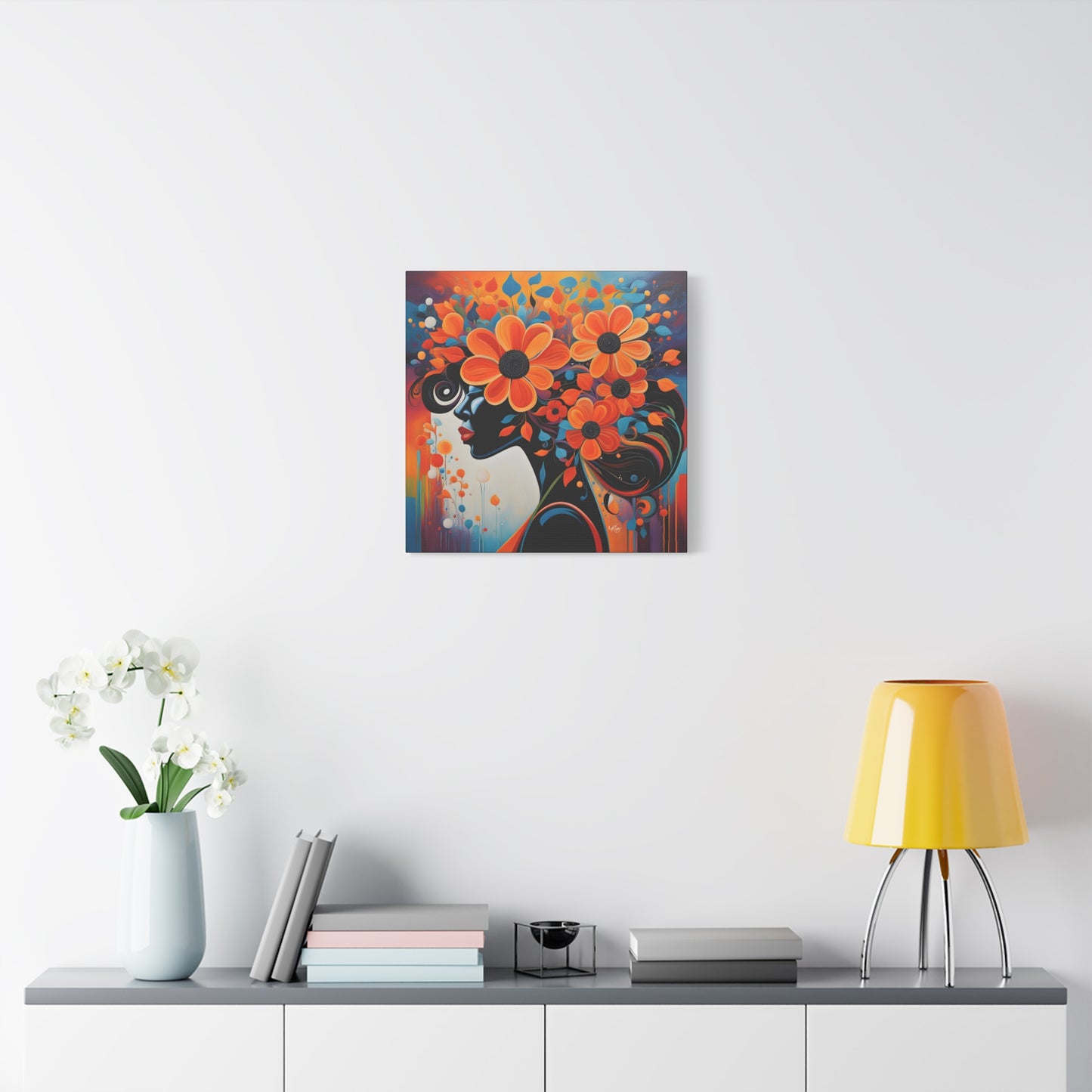 Flowery Thoughts Black Woman Art Canvas Wall Print