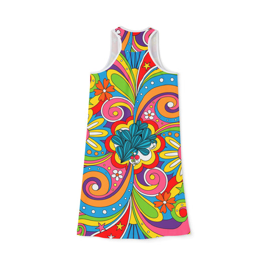 It's Groovy Vibrant Abstract Psychedelic Print Comfort Stretch Racerback Dress
