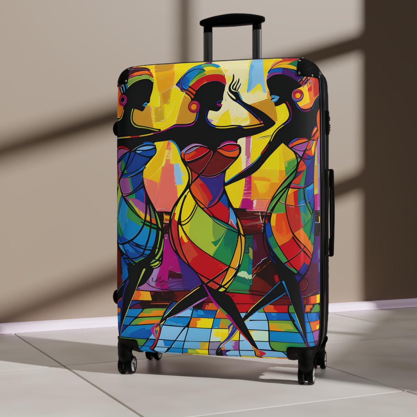 Club Trio Black Woman Art Hardshell Hardside Lockable Spinner Suitcase Luggage