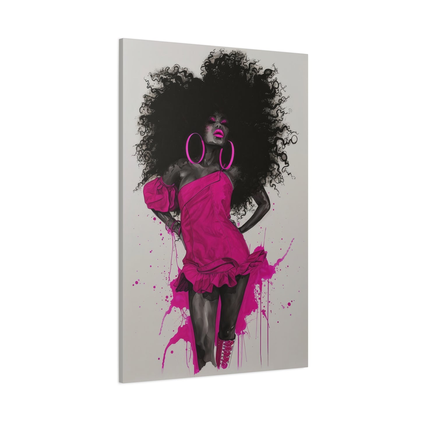 Model Perfect In Pink — Afrocentric Inspirational Black Woman Canvas Wall Art