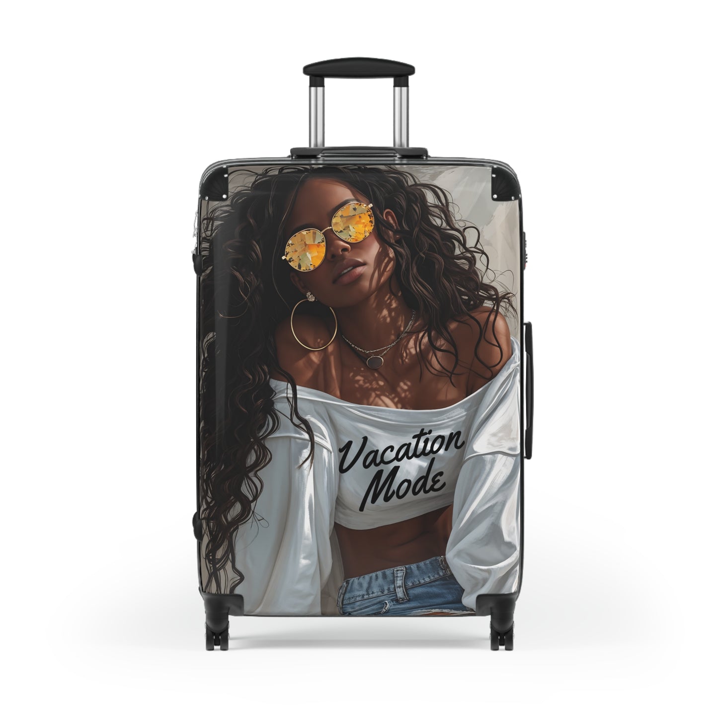 Vacation Mode Black Woman Art Hardshell Hardside Lockable Spinner Suitcase Luggage