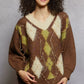 POL V-Neck Argyle Pattern Mohair Sweater with Contrast Exposed Stitch Detail - Xtreme Shopper
