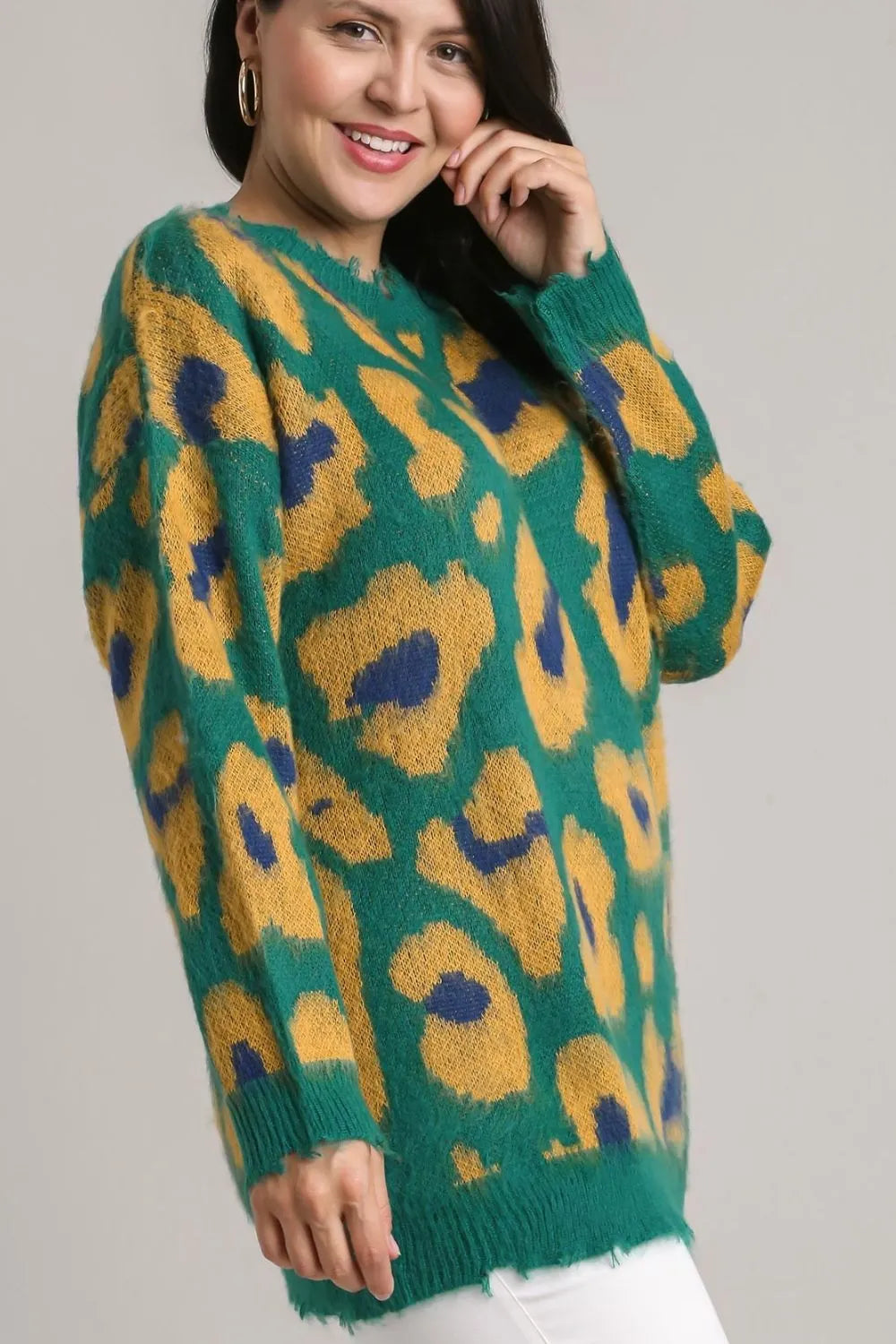 Plus Size Ripped Sweaters Umgee Full Size Leopard Destroyed Rib Band Sweater Plus Size