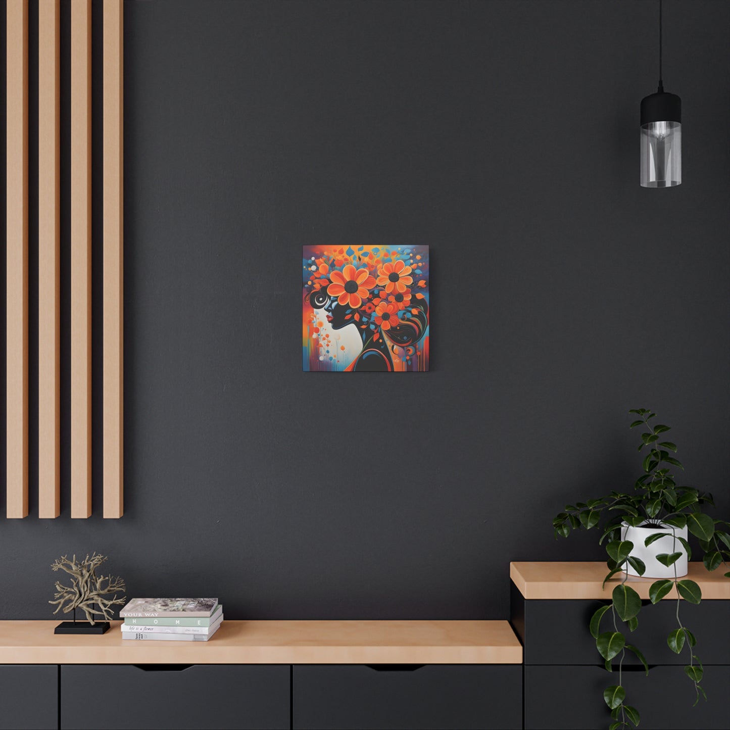 Flowery Thoughts Black Woman Art Canvas Wall Print