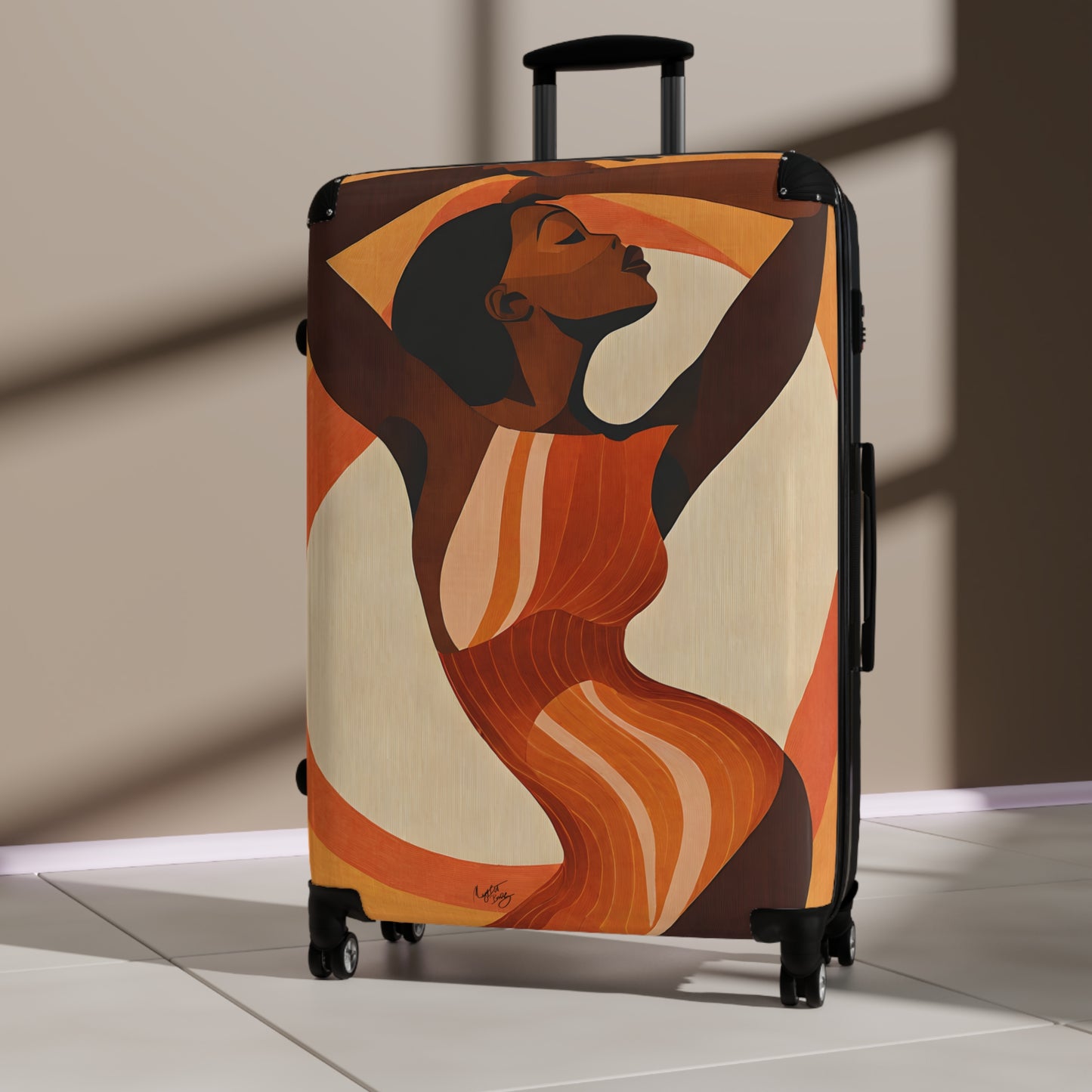 Retro Feelings Black Woman Art Hardshell Hardside Lockable Spinner Suitcase Luggage