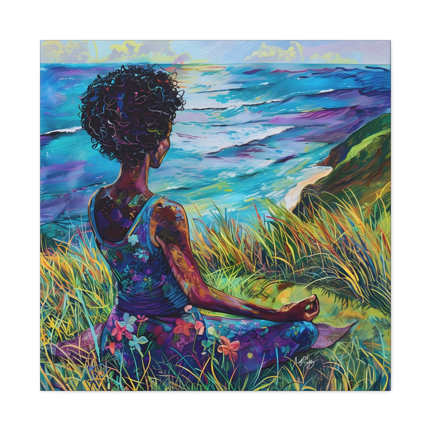 There's Peace By The Sea Afrocentric Black Woman Art Canvas Wall Print