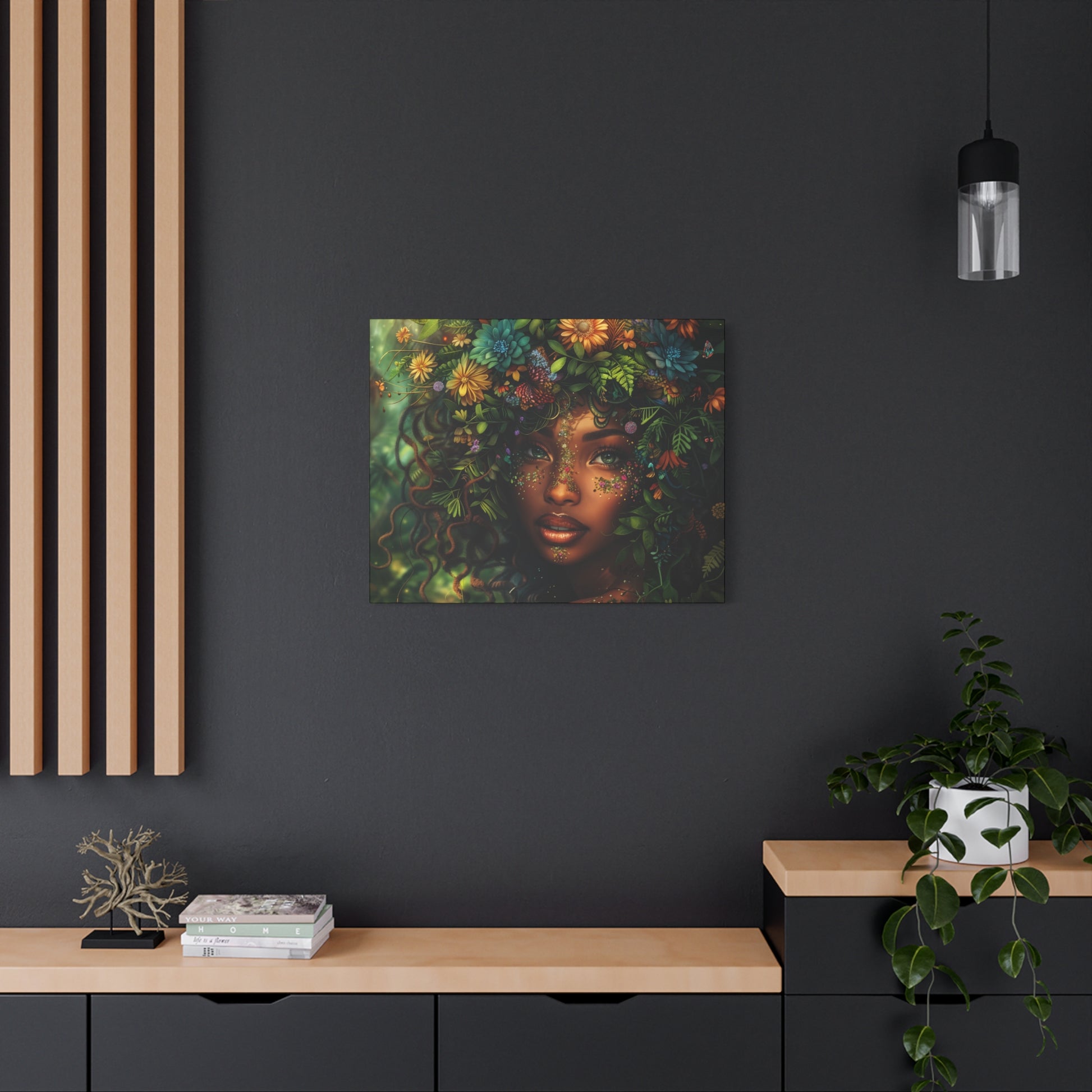 Mother Nature In Full Bloom Afrocentric Black Woman Fantasy Art Canvas Wall Print - Xtreme Shopper