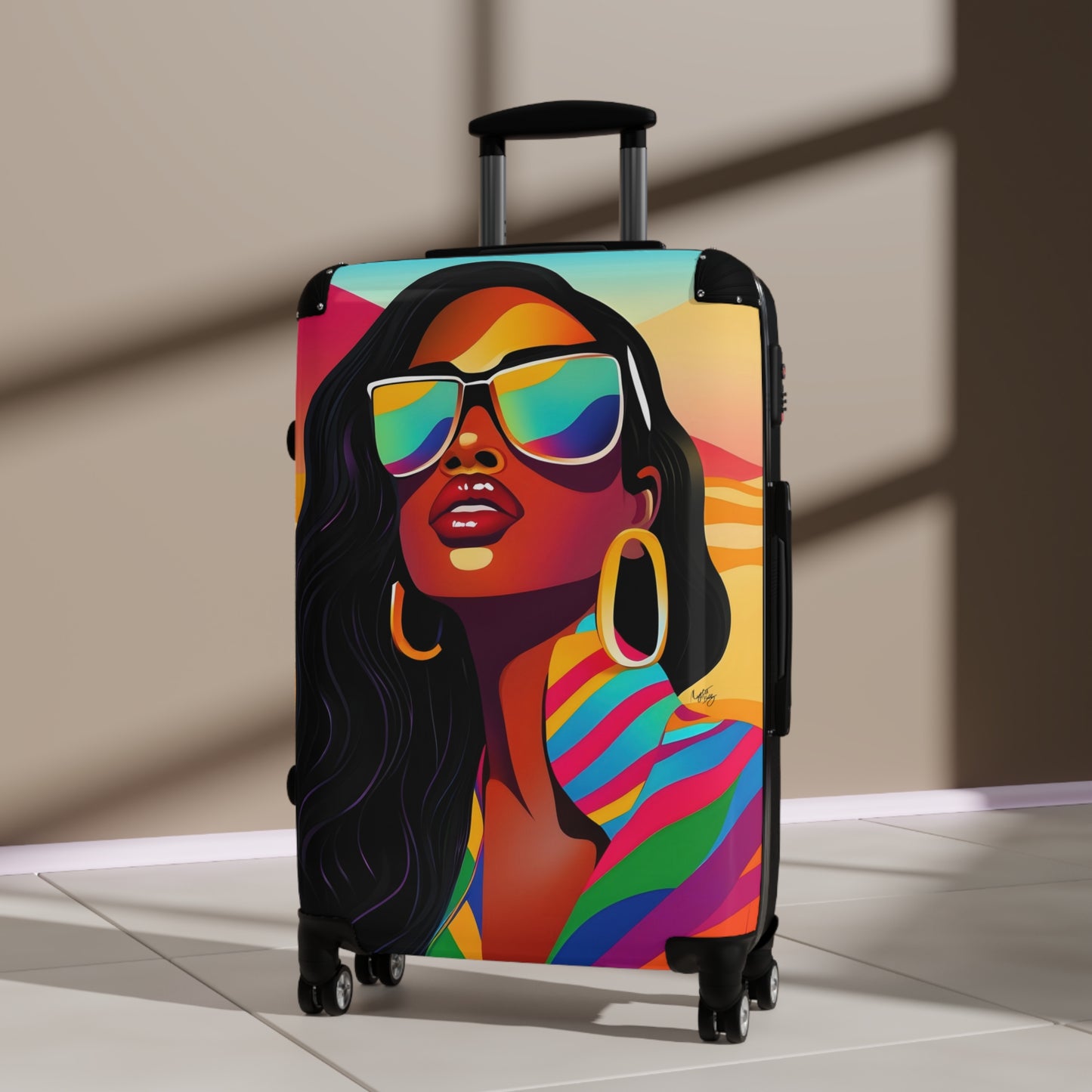Vacay Vibes Black Woman Art Hardshell Hardside Lockable Spinner Suitcase Luggage