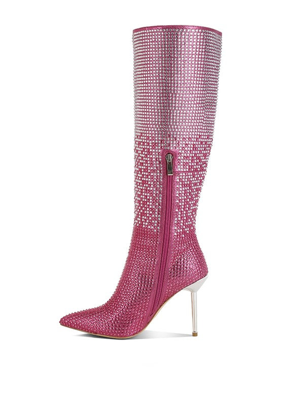 Orymple Shiny Rhinestone Studded Calf Boots - Xtreme Shopper