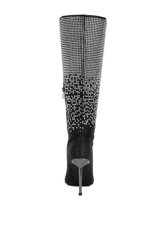 Orymple Shiny Rhinestone Studded Calf Boots - Xtreme Shopper