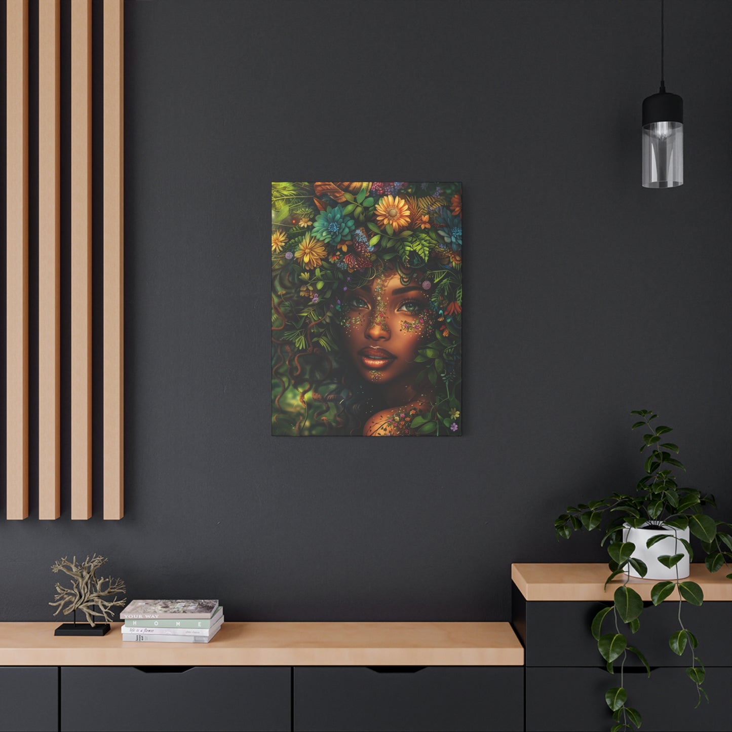 Mother Nature In Full Bloom Afrocentric Black Woman Fantasy Art Canvas Wall Print - Xtreme Shopper