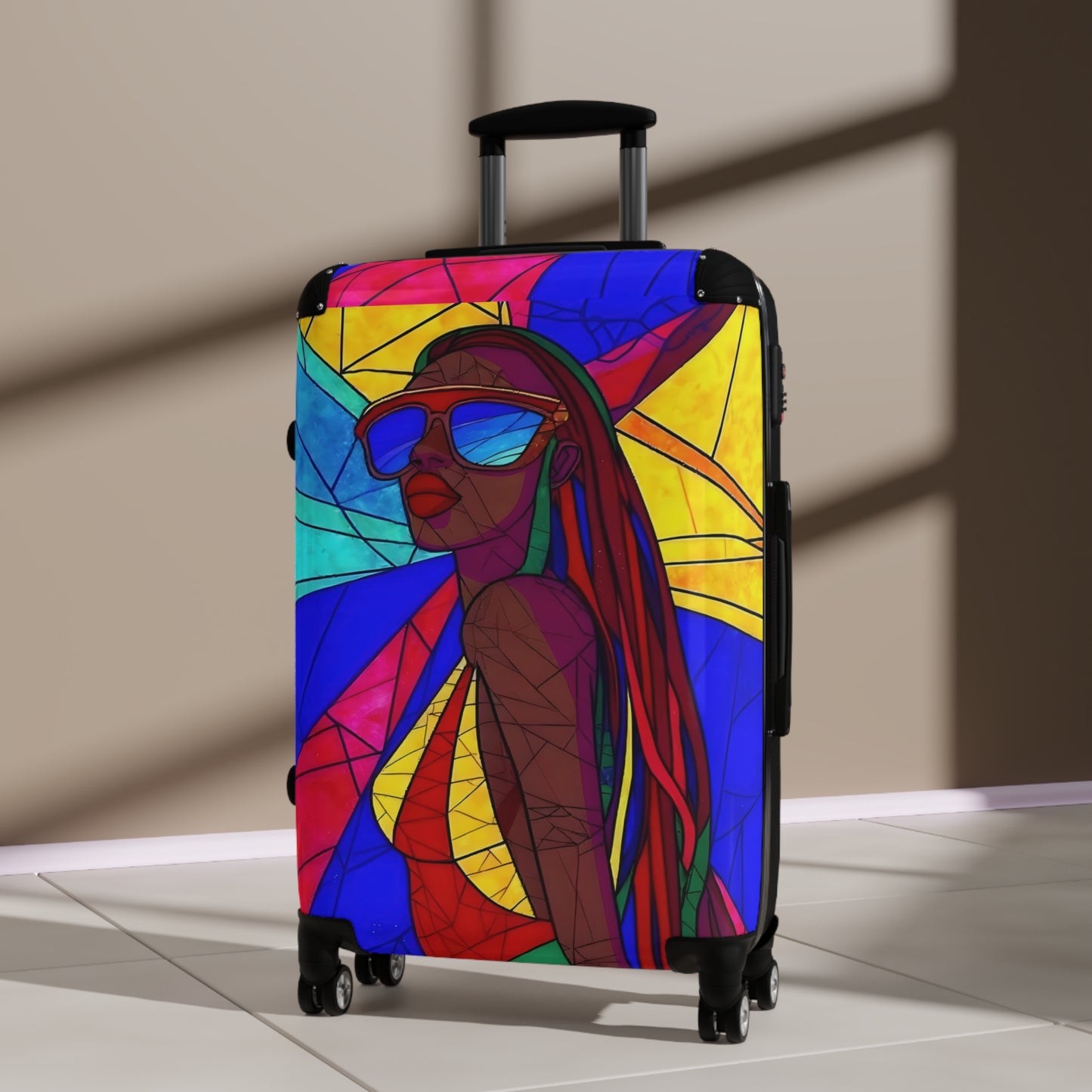 Afro Fractal Vacay Black Art Hardshell Hardside Lockable Spinner Suitcase Luggage