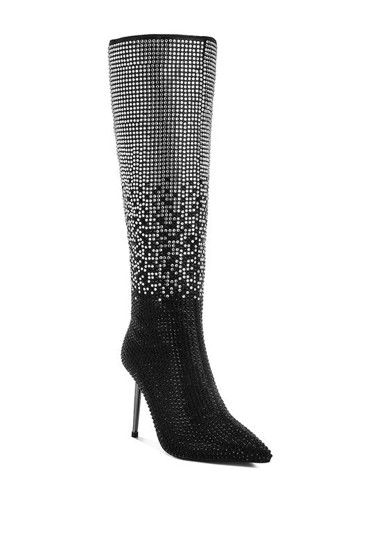 Orymple Shiny Rhinestone Studded Calf Boots - Xtreme Shopper