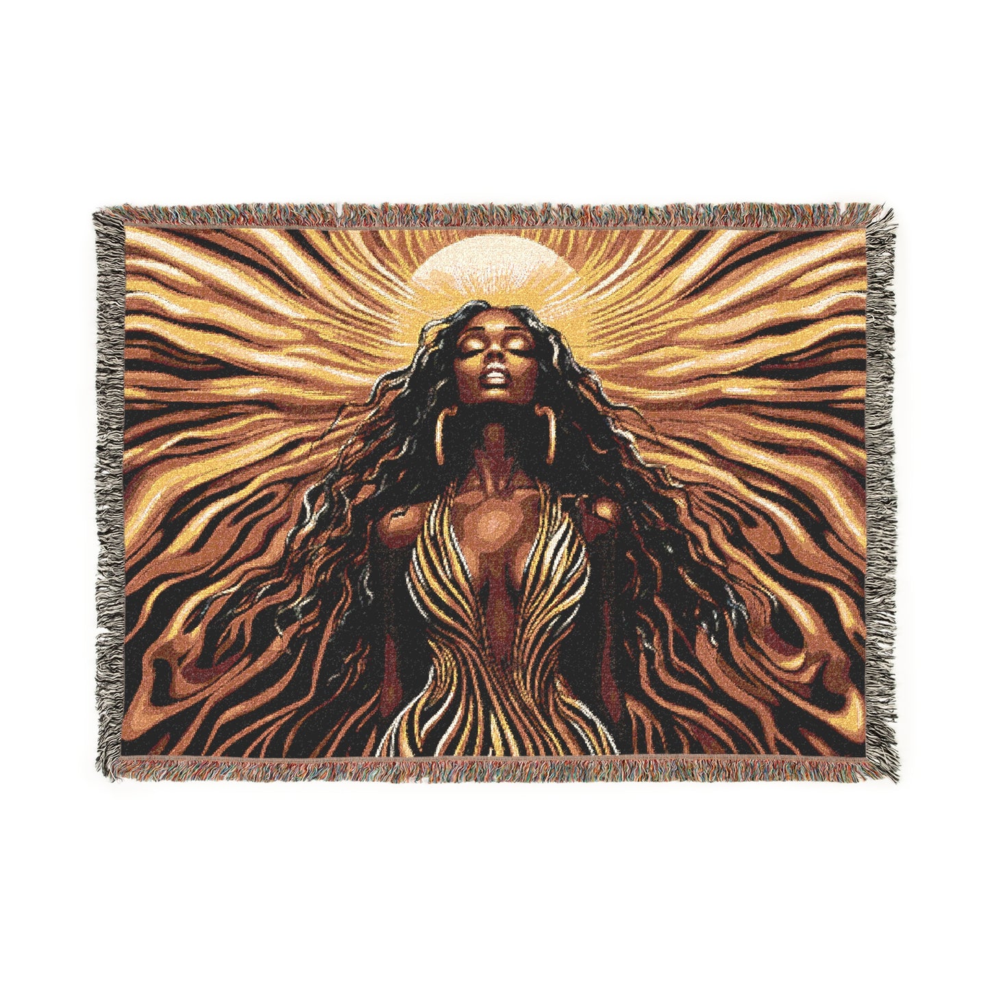 Sun Kissed Black Woman Art Woven Throw Blanket