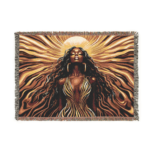 Sun Kissed Black Woman Art Woven Throw Blanket