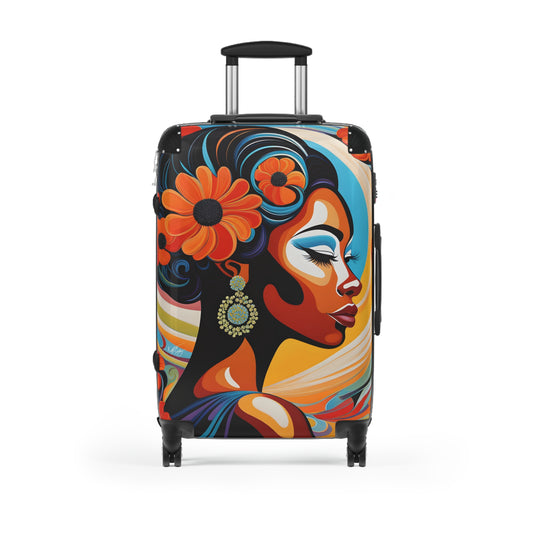 Psychedelic Flowers In Bloom Black Art Hardshell Hardside Lockable Spinner Suitcase Luggage