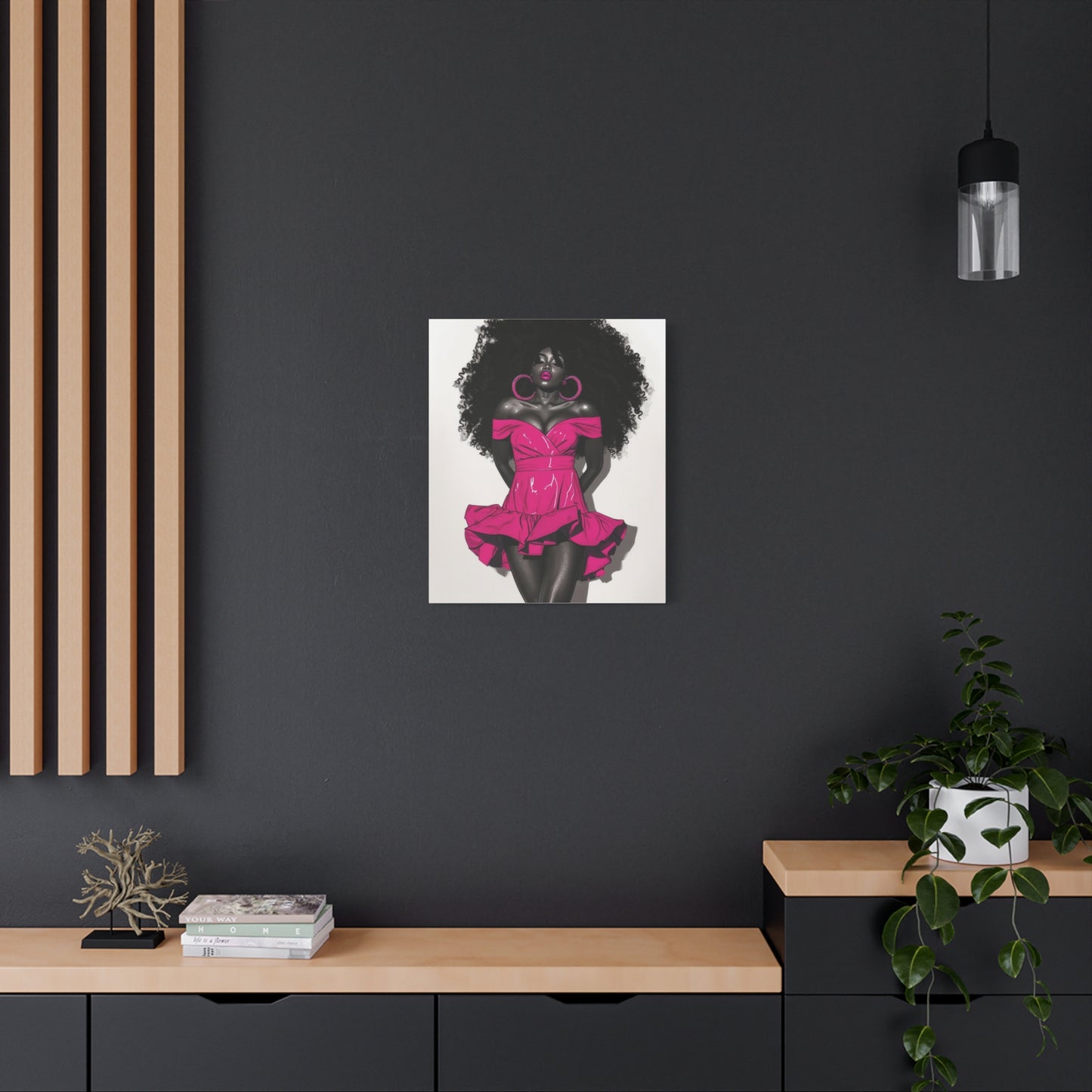 Pink Is My Color Black Woman Art Canvas Wall Print