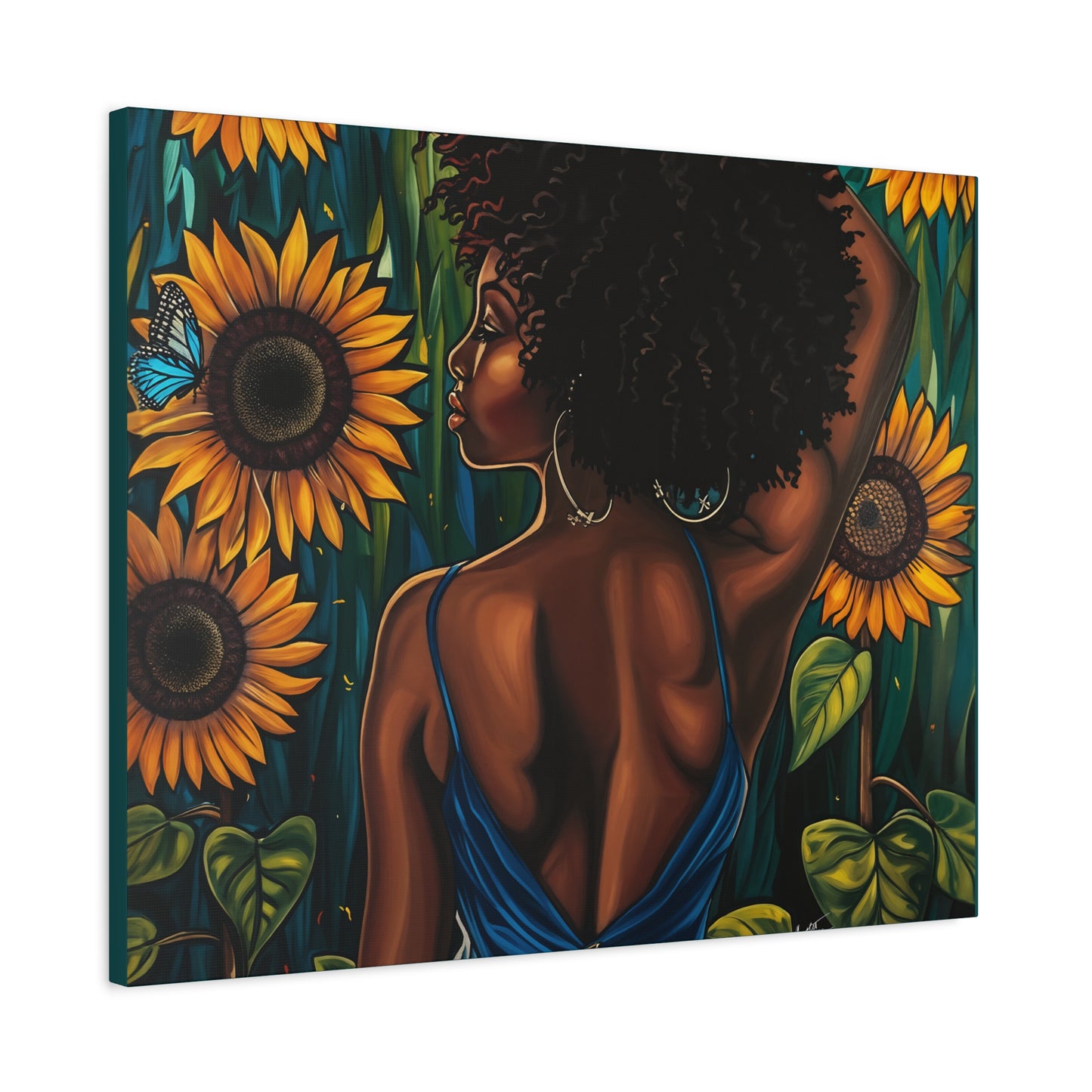 In The Garden Afrocentric Black Woman Art Canvas Wall Print