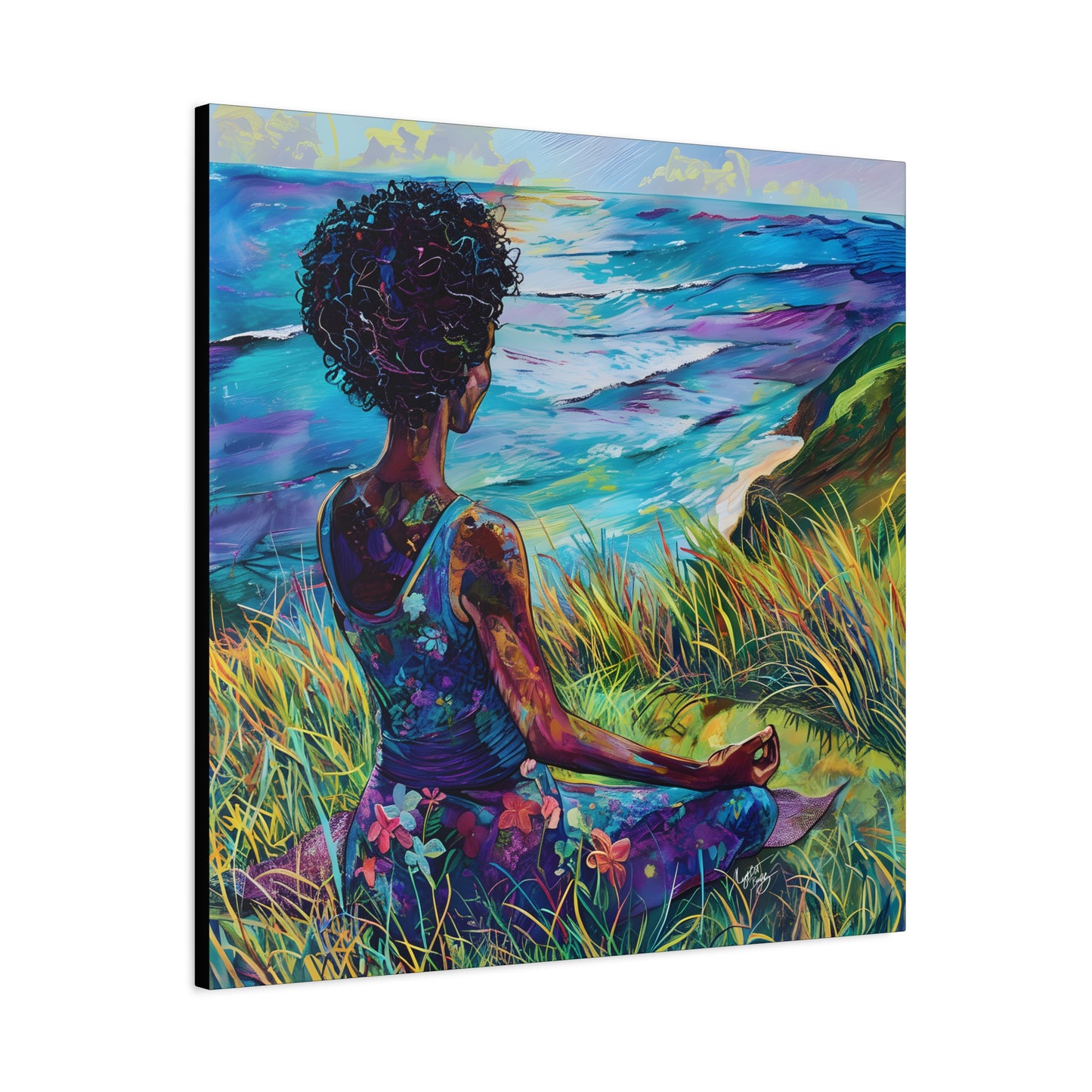 There's Peace By The Sea Afrocentric Black Woman Art Canvas Wall Print
