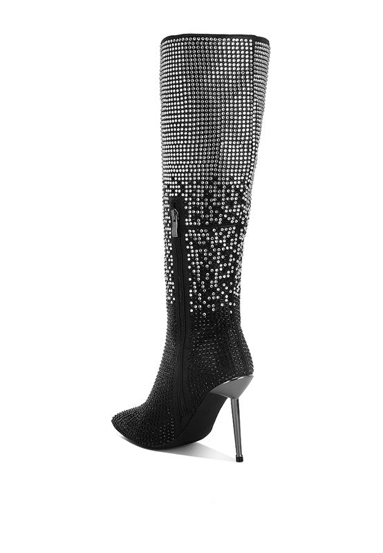 Orymple Shiny Rhinestone Studded Calf Boots - Xtreme Shopper