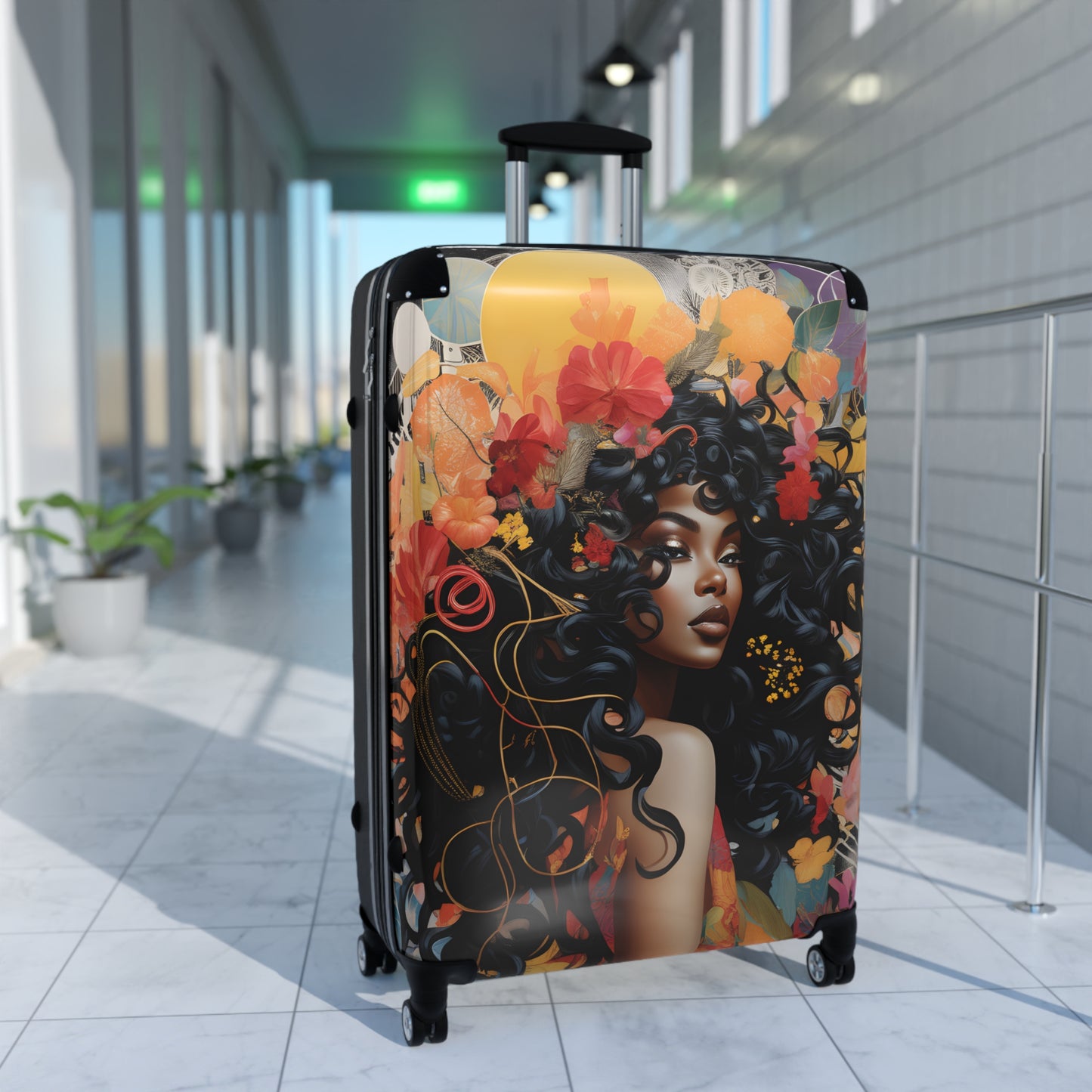 Universe Of Flowers Black Art Hardshell Hardside Lockable Spinner Suitcase Luggage
