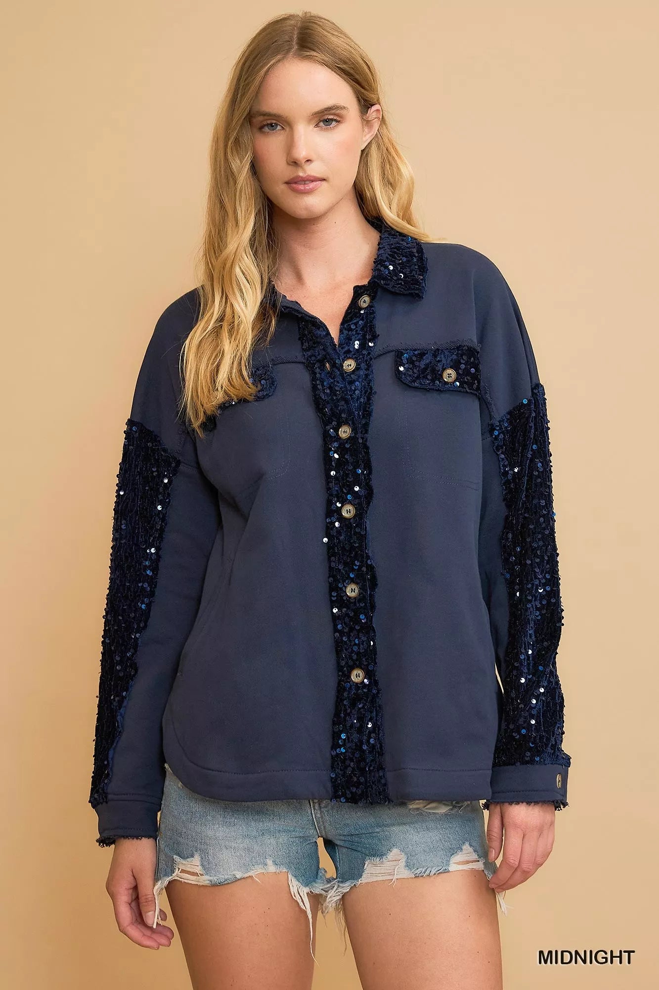 Umgee Sequined French Terry Jacket - Xtreme Shopper