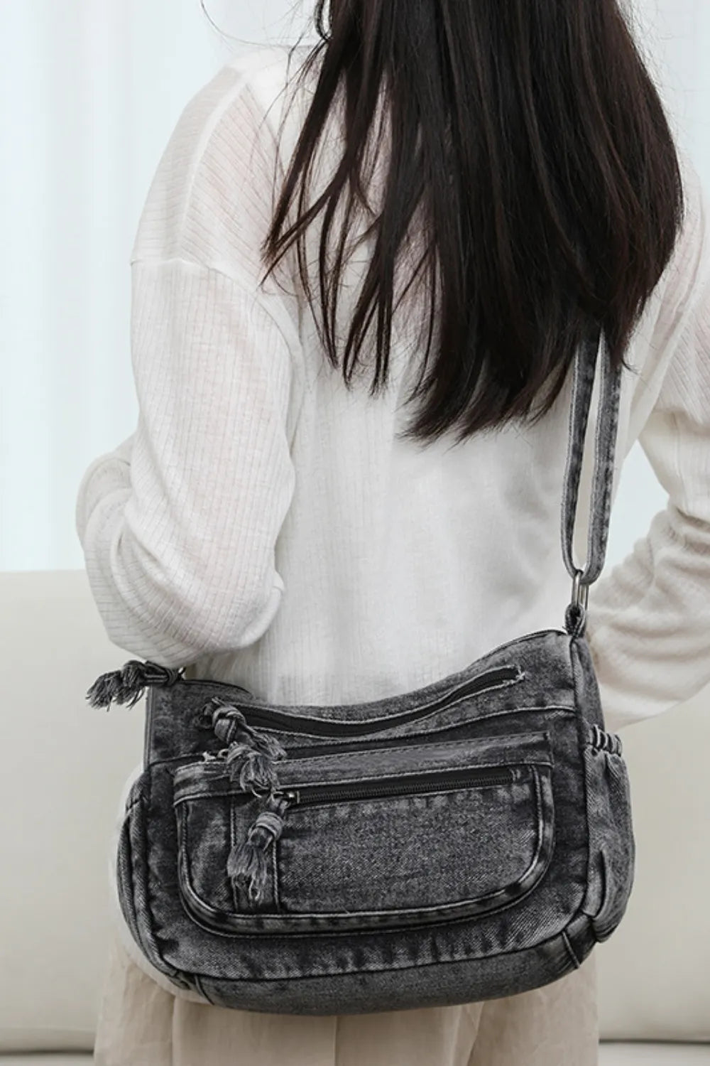Trendy Adjustable Strap Denim Crossbody Bag