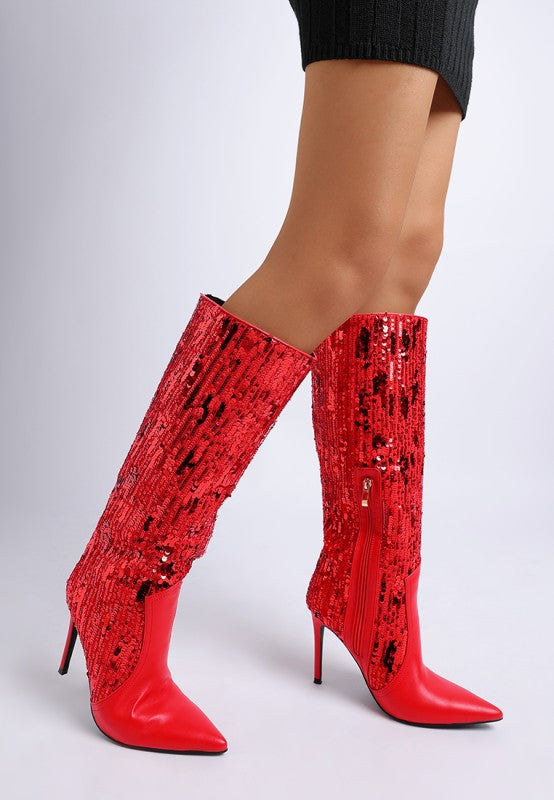 Sitarah Sequin Embellished Stiletto Long Boots - Xtreme Shopper