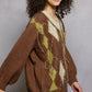POL V-Neck Argyle Pattern Mohair Sweater with Contrast Exposed Stitch Detail - Xtreme Shopper