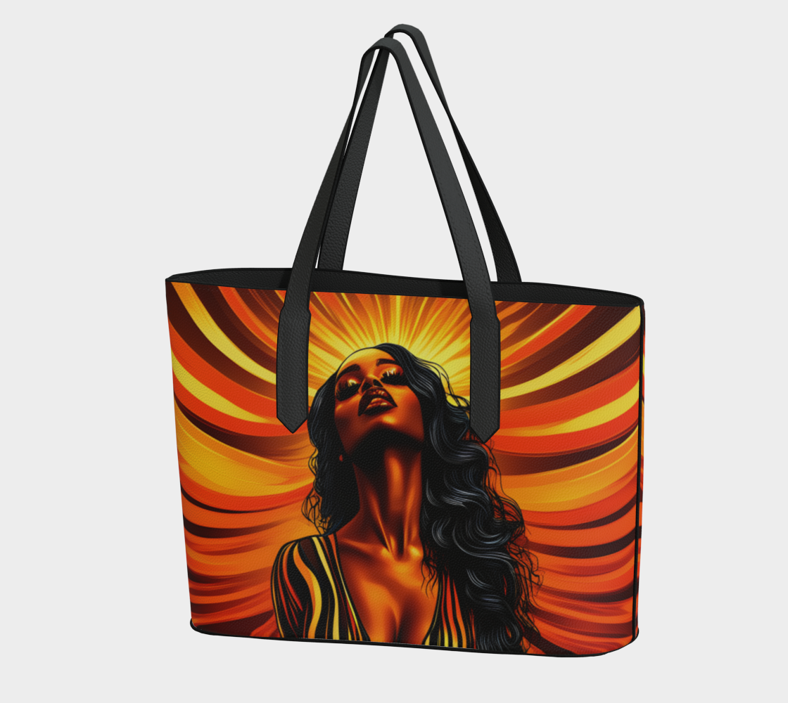 Beautiful Sunrise Black Woman Vegan Leather Tote Bag